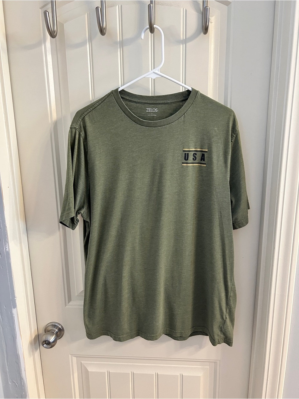 ZELOS Men's Short-Sleeve USA Graphic Tee in Olive Green